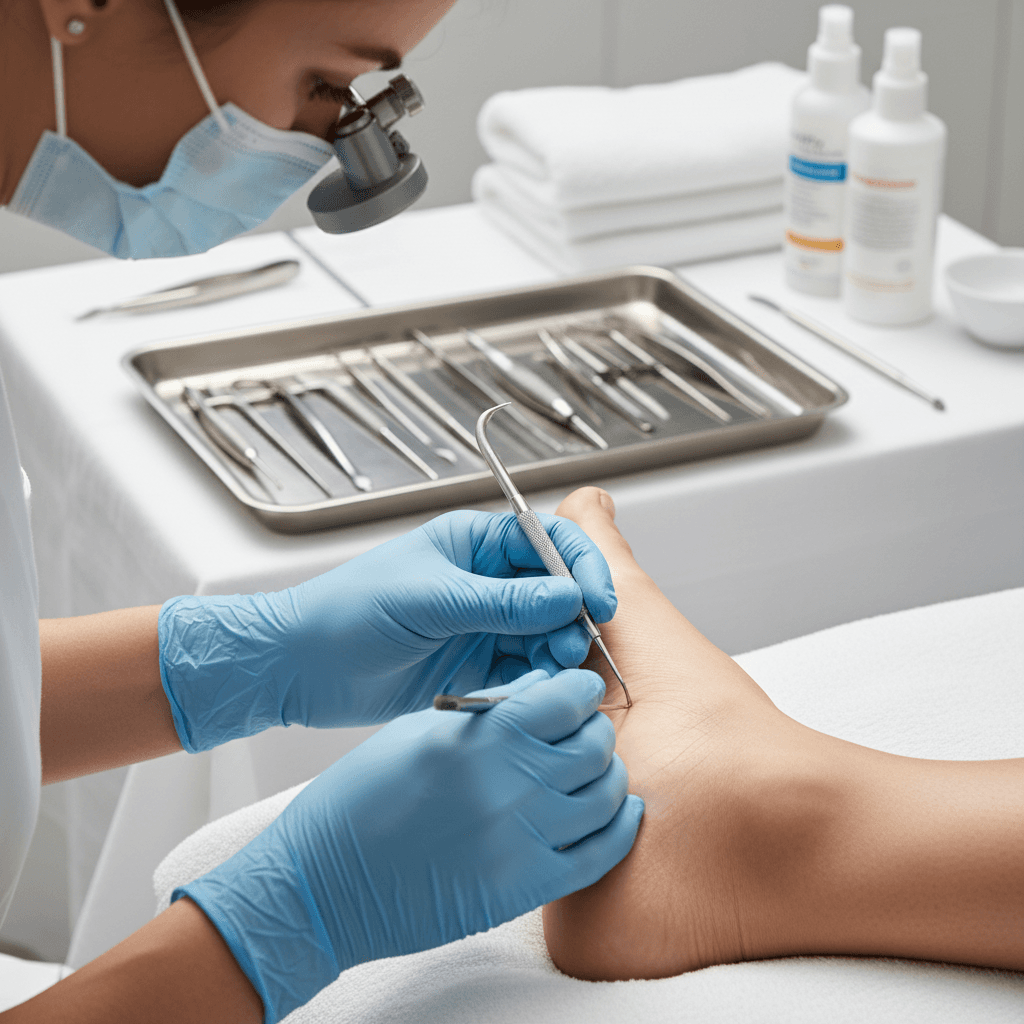 Podiatrist treating a corn on a patient's foot